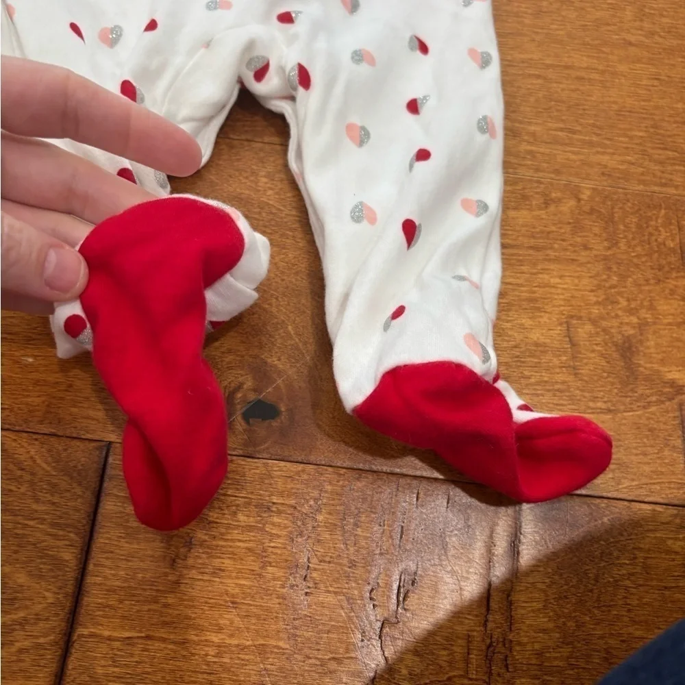 Carter's Baby Girls Hearts Red/Silver/White Footed Sleep 'N Play Pajama 6M